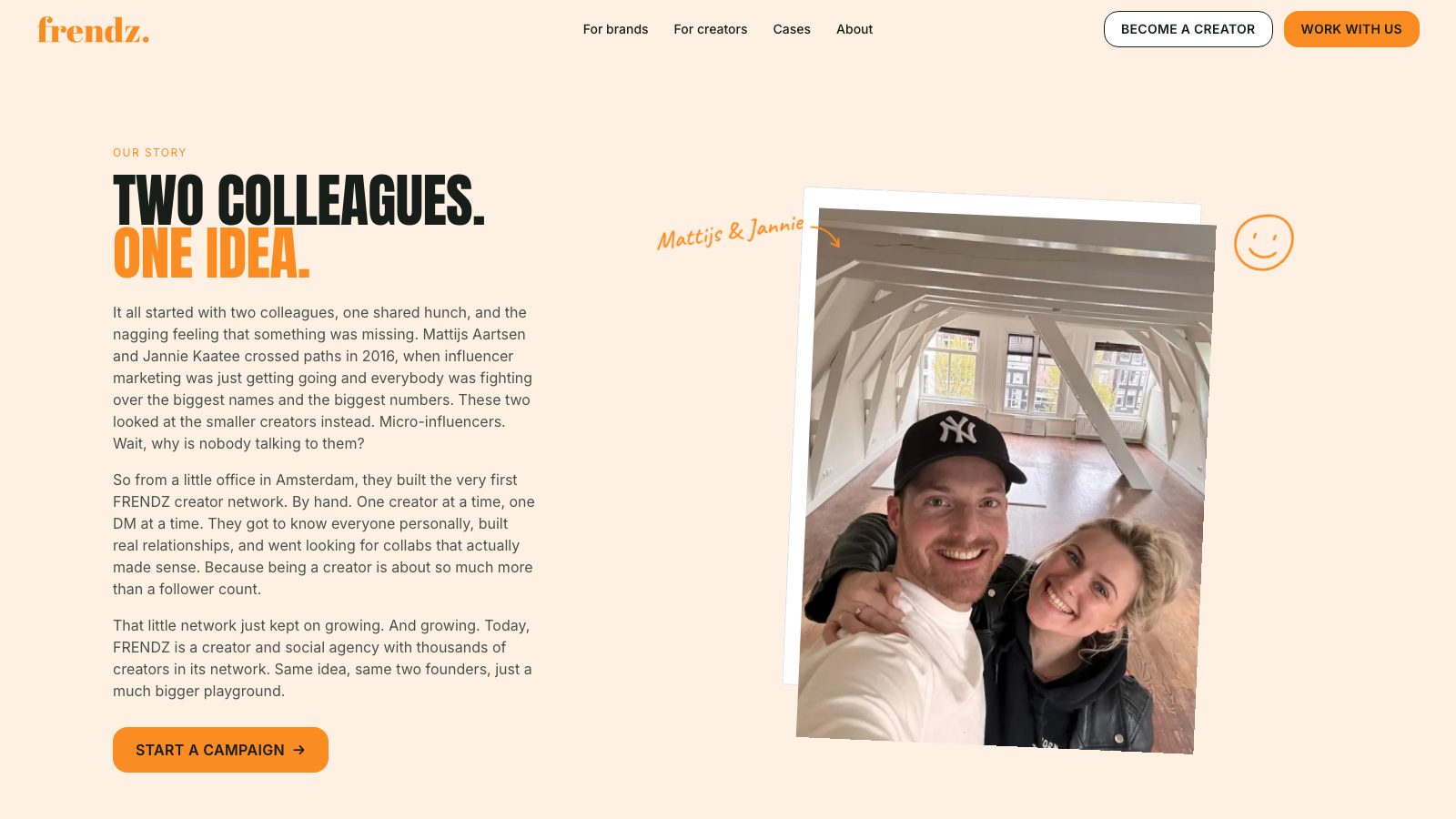 De over-ons-pagina van frendz.nl