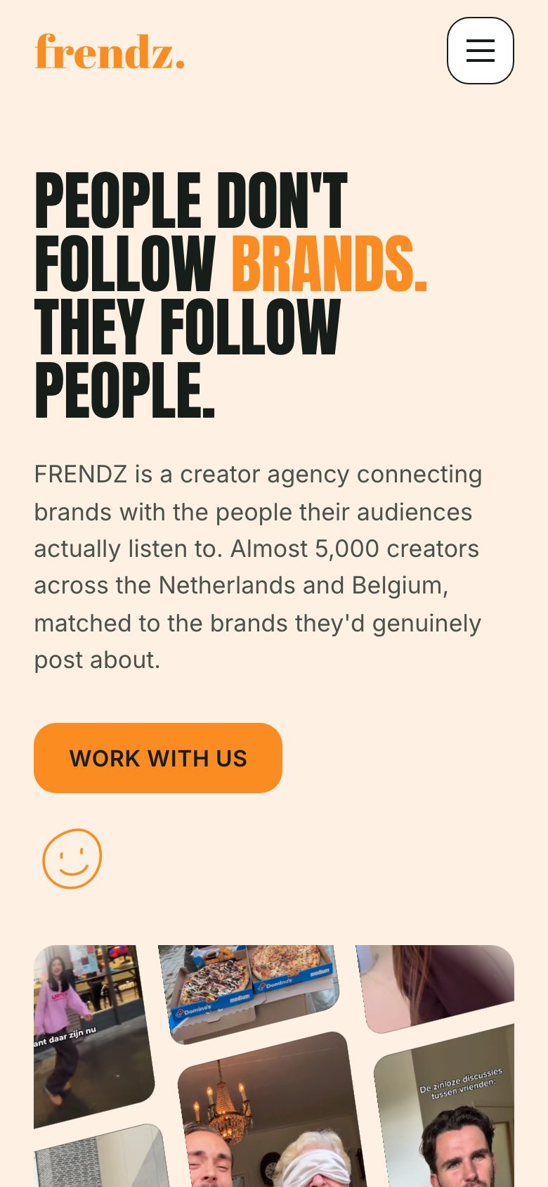 De homepage van frendz.nl op mobiel