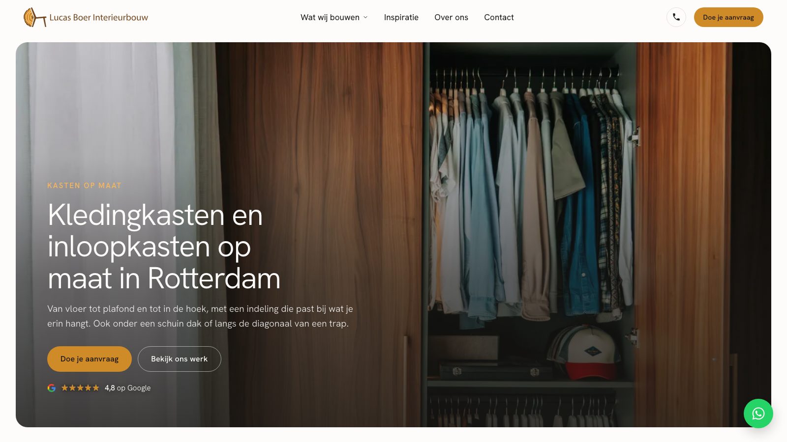 De landingspagina kasten op maat van lucasboerinterieurbouw.nl