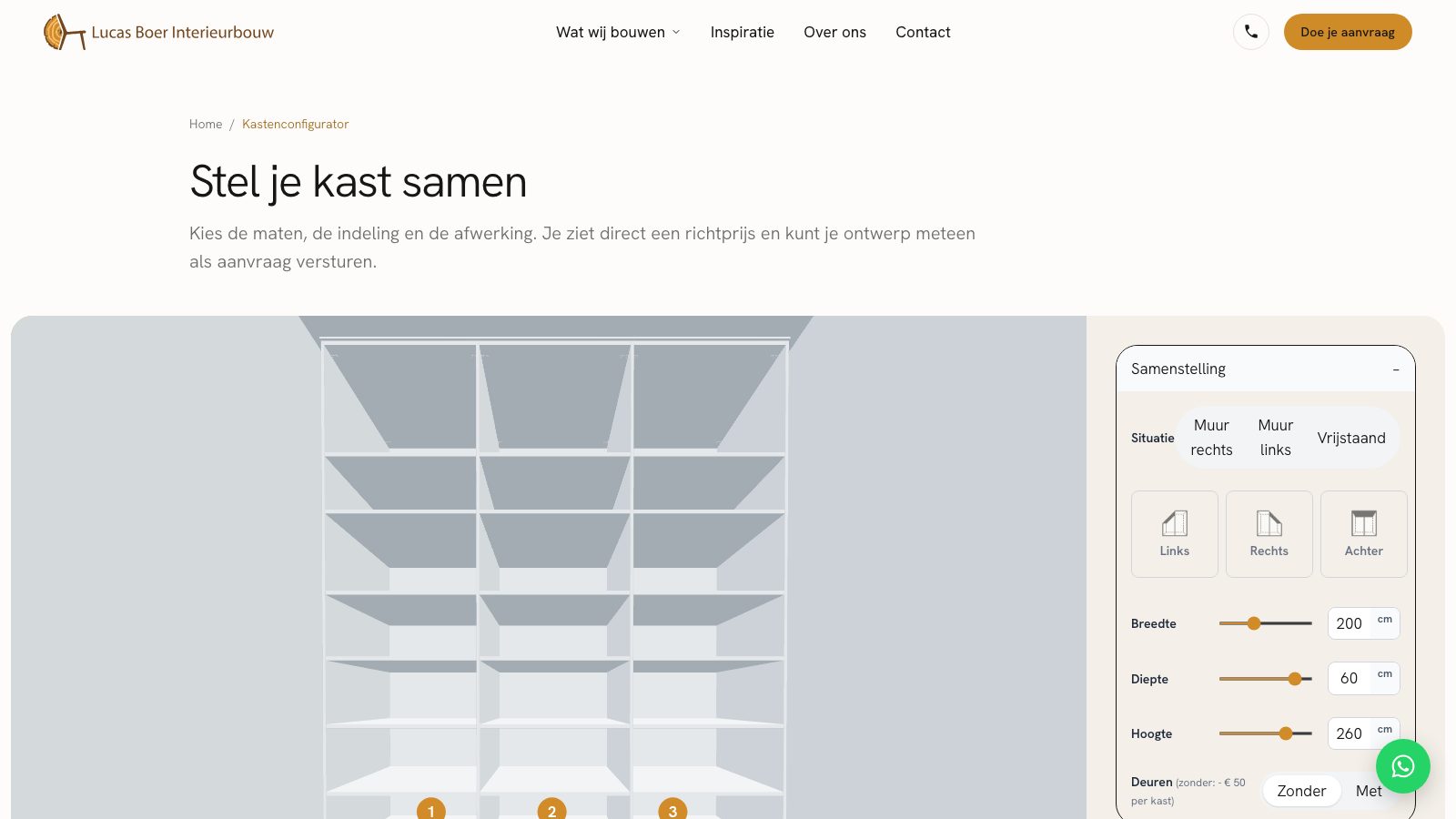 De kastenconfigurator van lucasboerinterieurbouw.nl