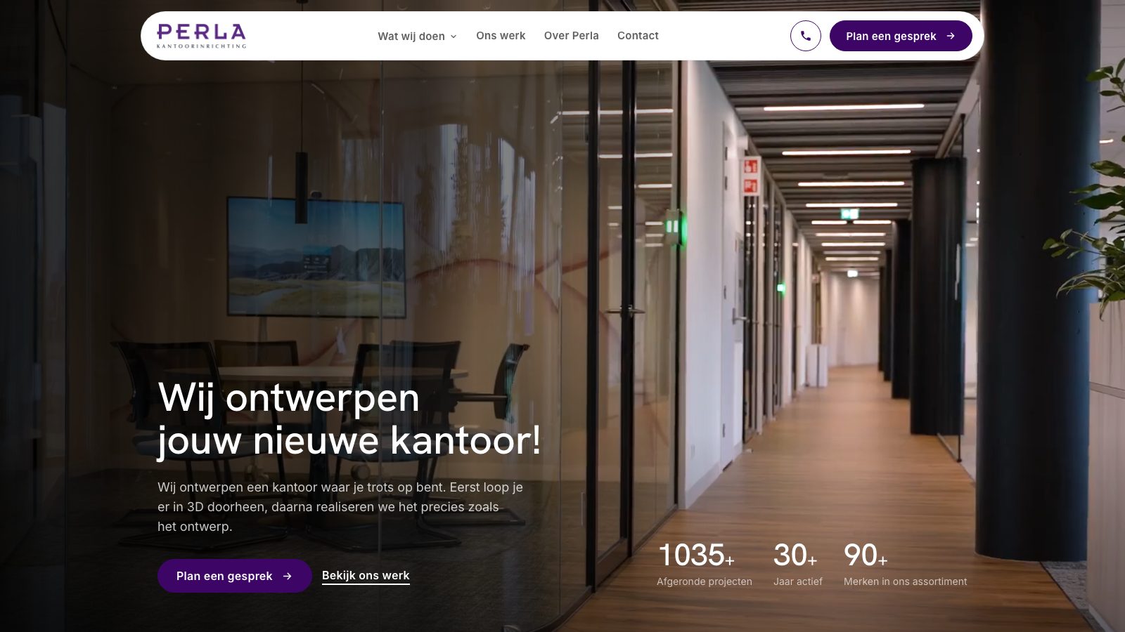 De homepage van perlakantoor.nl