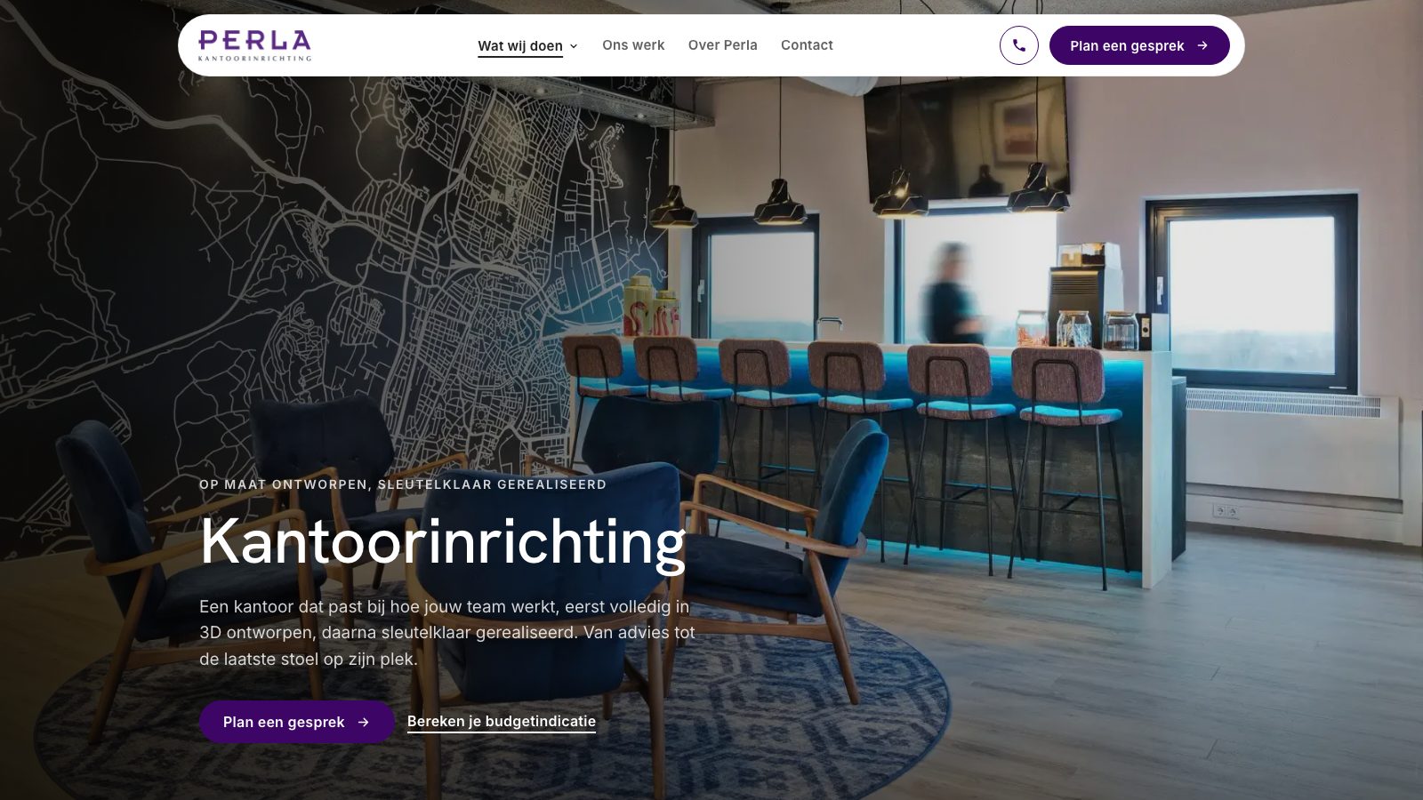 De dienstenpagina kantoorinrichting van perlakantoor.nl