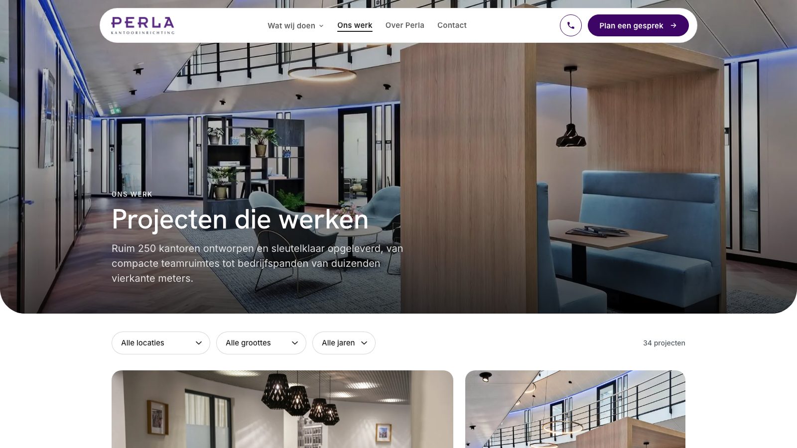 Het projectoverzicht van perlakantoor.nl