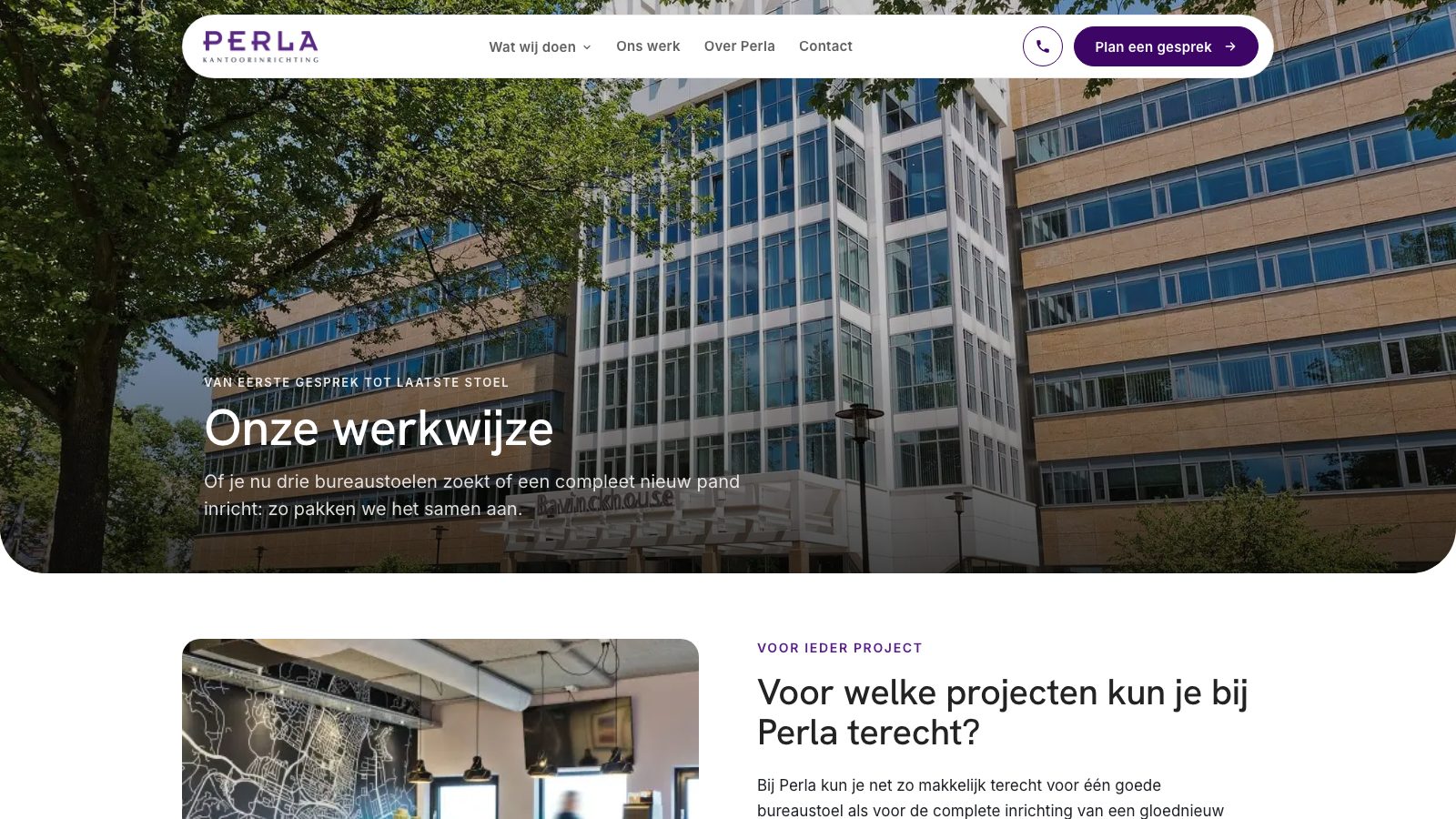 De werkwijzepagina van perlakantoor.nl