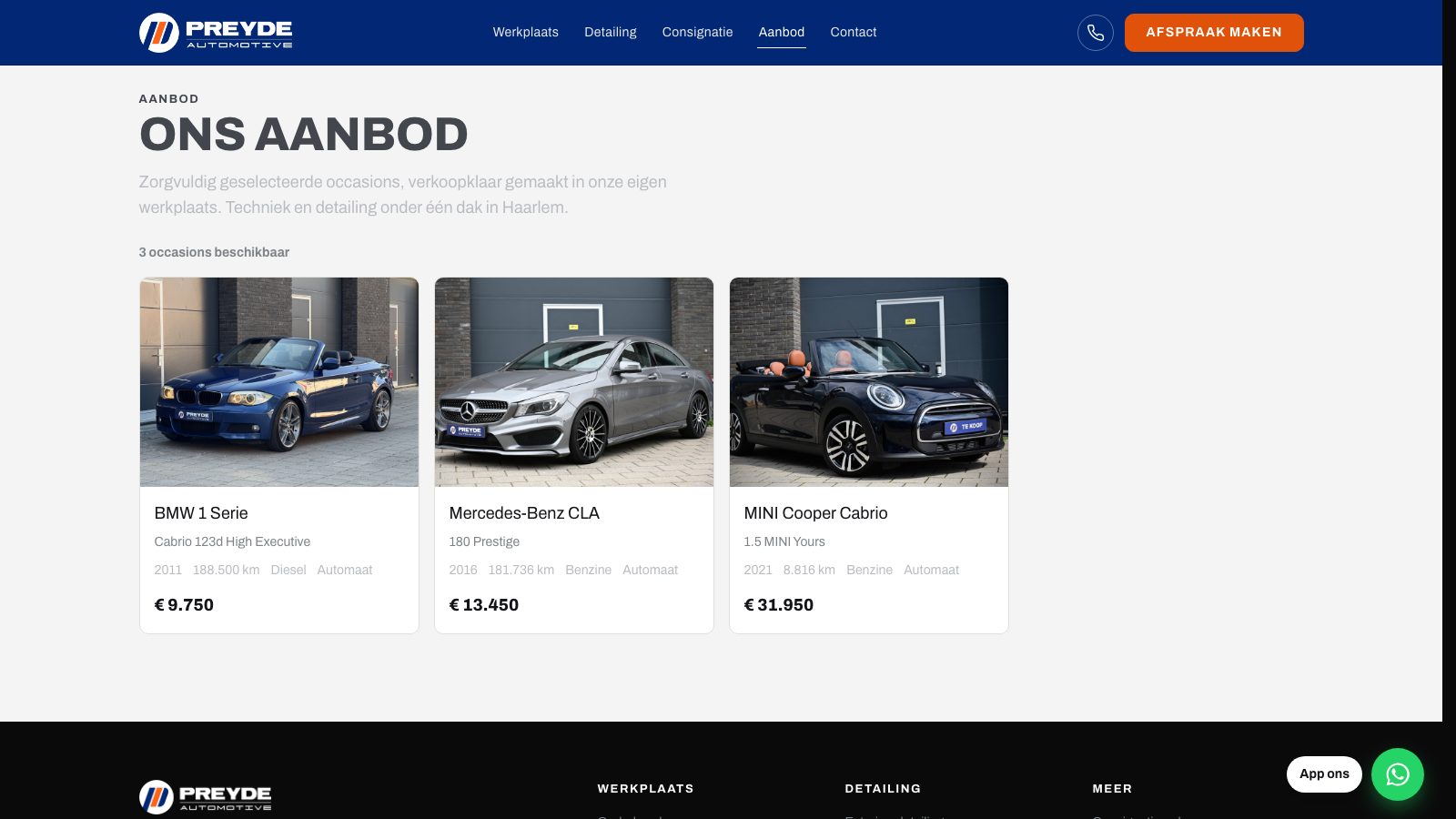Het auto-aanbod op preydeautomotive.nl