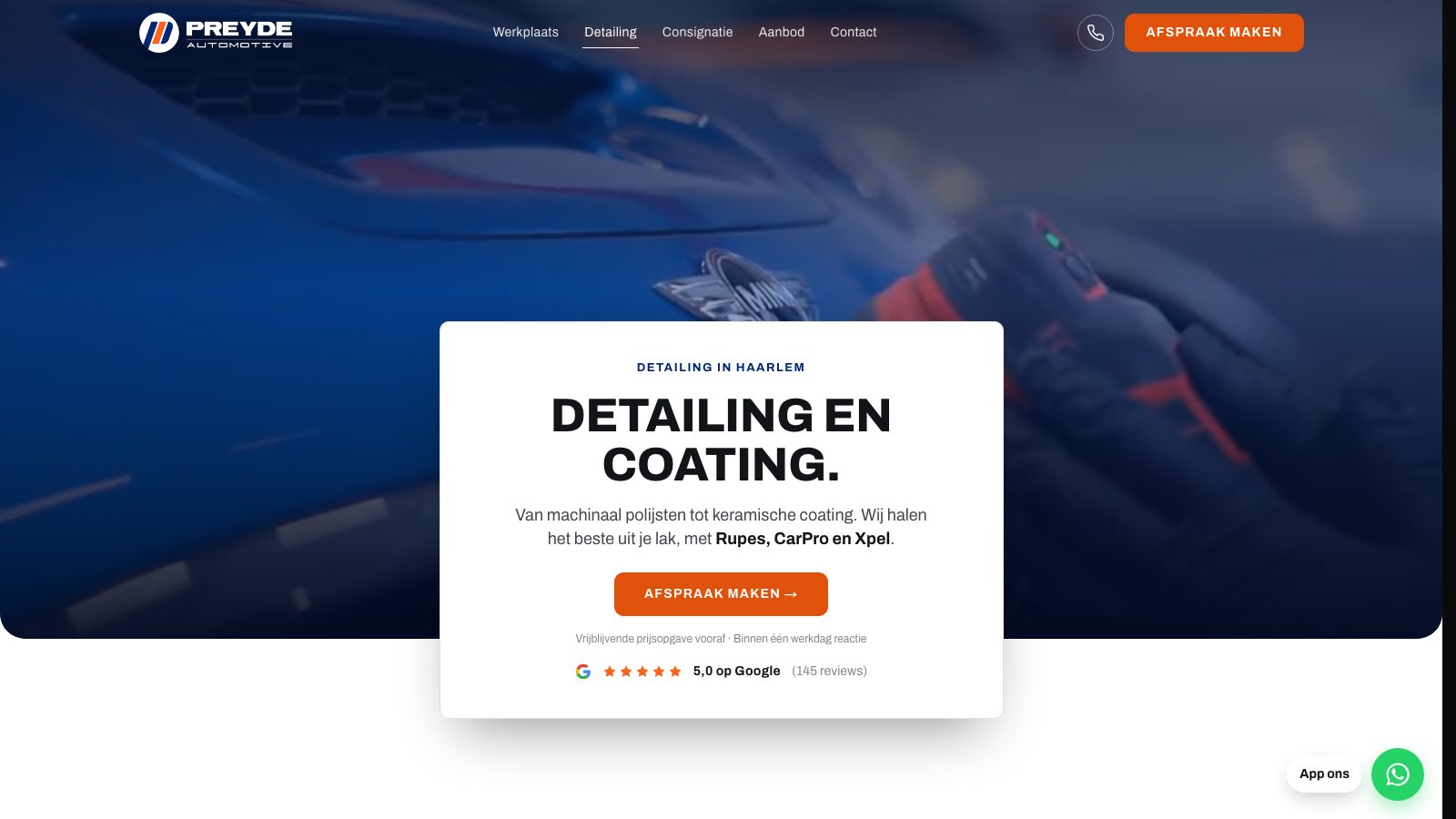 De detailingpagina van preydeautomotive.nl