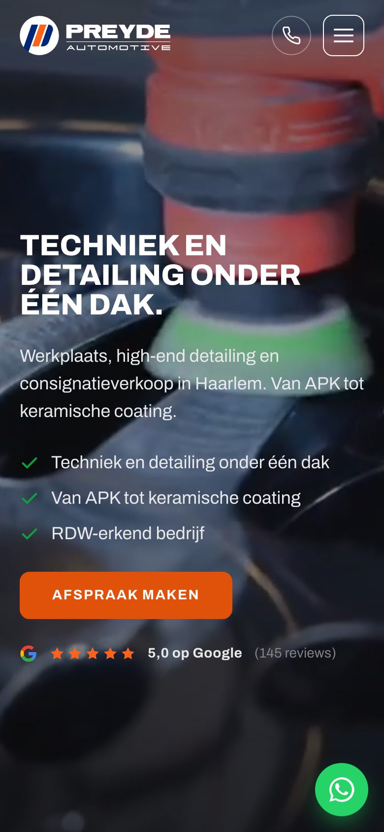 De homepage van preydeautomotive.nl op mobiel