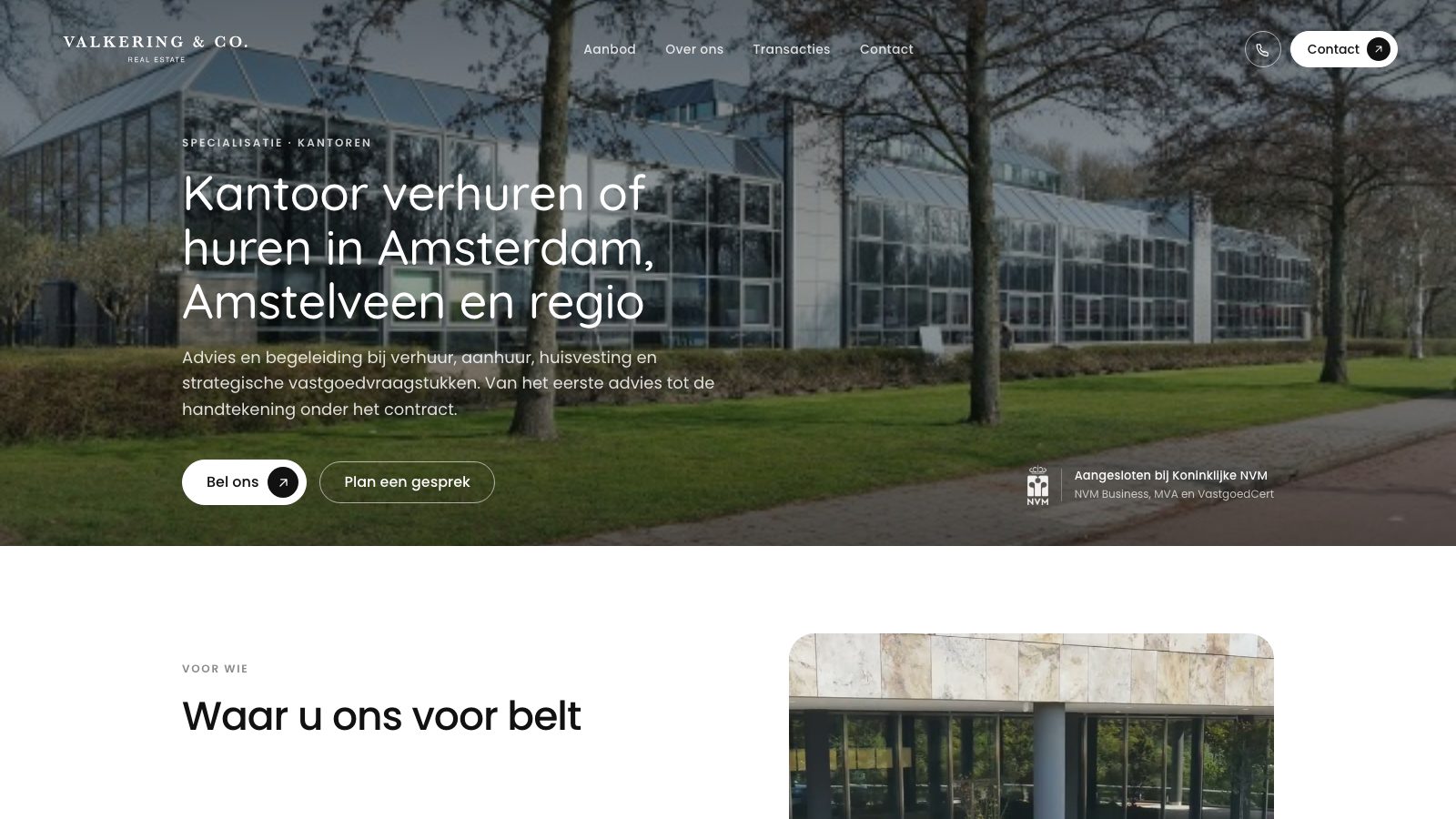 De dienstenpagina Kantoren van valkering.co