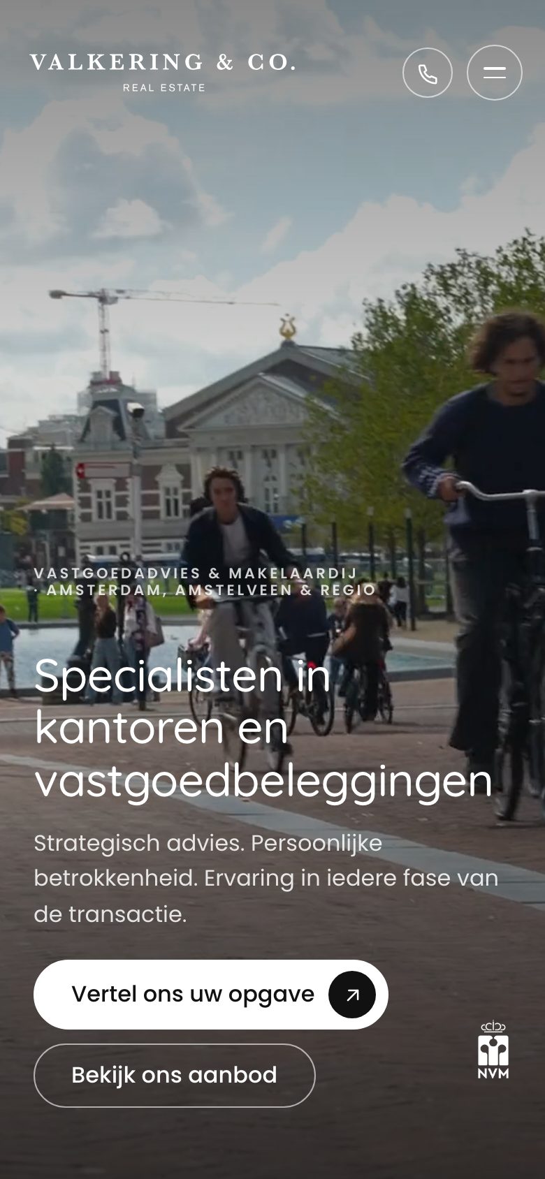 De homepage van valkering.co op mobiel